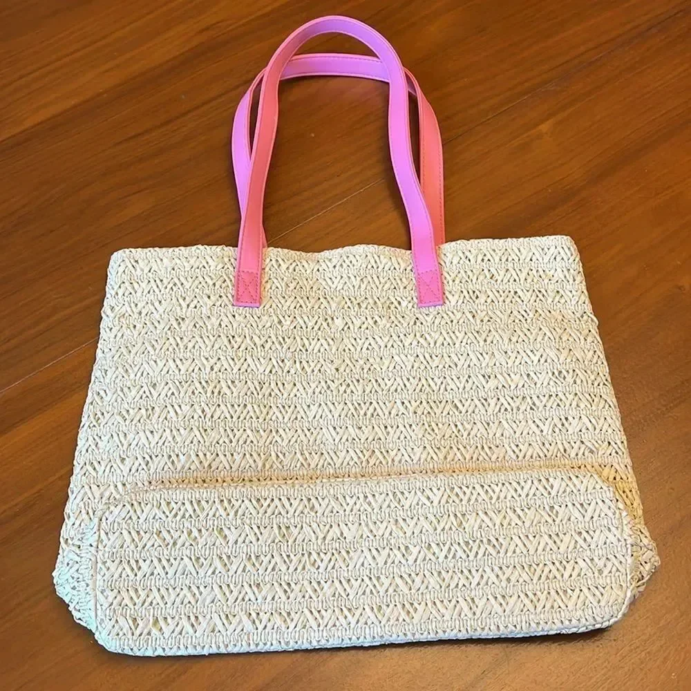 Cat & Jack Paper Straw Flower Embroidery Tote Bag